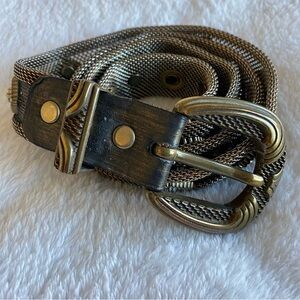 Sand Castle Vintage Pewter Gold Black Mesh Metal Braided Belt